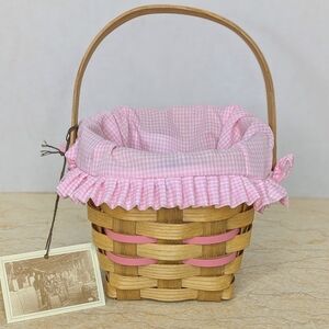 Vintage Peterboro Pretty In Pink  Gingham Liner Woven Small Feminine Basket